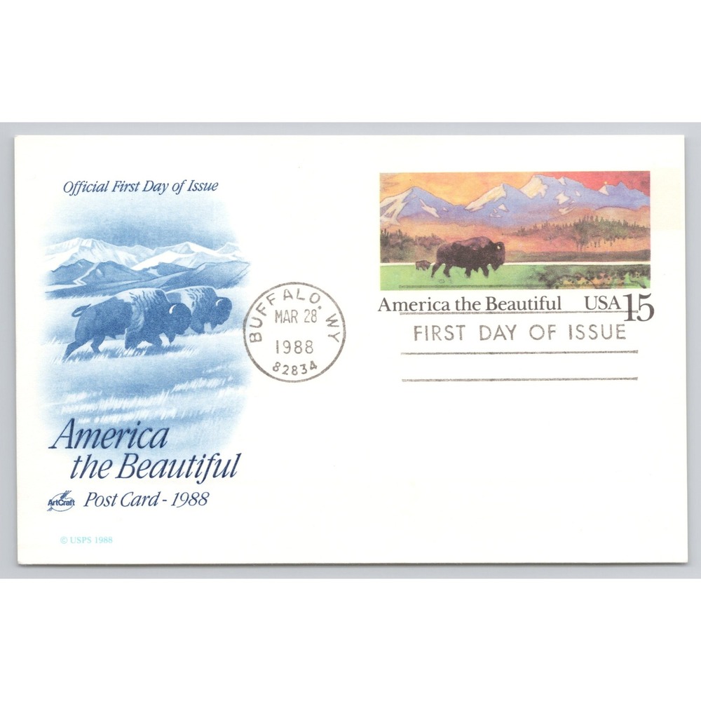 America the Beautiful First Day of Issue 1988 Postcard Artcraft USPS Stamp